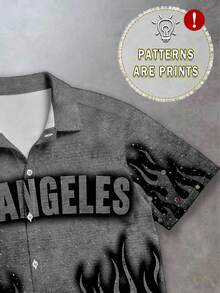 PAVTROS 男士休闲火焰字母印花短袖衬衫，夏季 - 彩色 - 查看 3