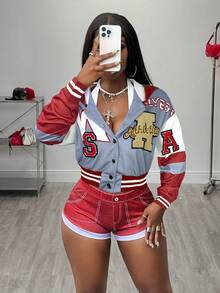 SHEIN BamGlam Áo khoác hoodie hở vai họa tiết gấu hoạt hình và chữ cái thường ngày dành cho nữ - Nhiều màu - Xem 5