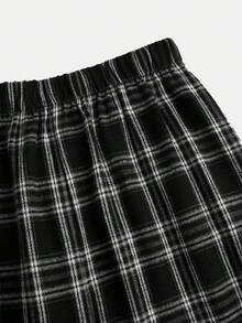 Girlism 少女格子日常穿着抓绒足球/运动裤 黑白运动阔腿裤 - 黑與白 - 查看 3