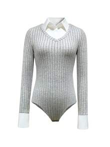 Selianne 女士灰白拼接翻领连体衣 - 彩色 - 查看 4