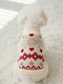 PETSIN 1 件宠物圣诞毛衣猫狗通用杏色几何费尔岛图案提花时尚经典弹力舒适保暖狗毛衣