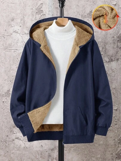 SHEIN Teen Boys' Casual Comfortable Versatile Thermal Lined Hooded Padded Winter Coat