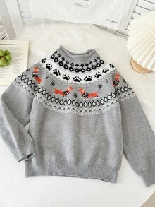Genkimix Kids Tween Girls' Casual Dachshund & Geometric Pattern Sweater, Autumn/Winter - Grey - View 2