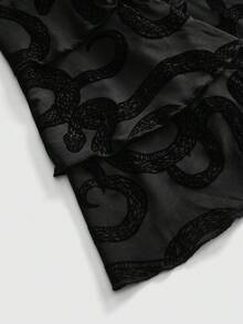 ROMWE Goth 哥特风百搭蛇纹植绒喇叭袖连体衣（女款） - 黑色 - 查看 4