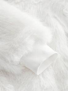 ROMWE Kawaii 可爱猫耳蝴蝶结铆钉设计短款白色仿皮草外套 - 白色 - 查看 4