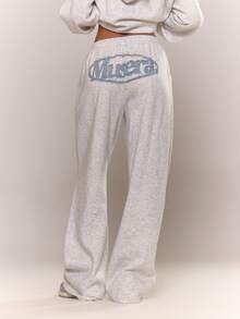 MUSERA Distressed Back Logo Wide Leg Elasticated Joggers Loungewear Cosy Everyday Fall Autum   Y2k Spring Sweatpants - Multicolor - View 4