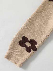 少女高领毛衣裤套装，咖啡色向日葵印花上衣，驼色罗纹针织裤，休闲舒适保暖，适合度假、旅行、秋冬季节，抓绒面料，校园风，圣诞节适用。 - 駝色 - 查看 6