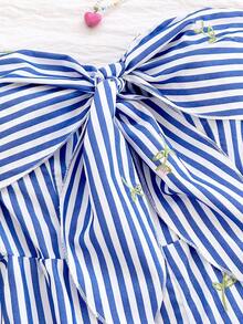 Soleia 女士春夏度假嘉年华邮轮水彩印花扭结露背连体裤，宽松版型，适合派对、约会、情人节、叠穿 - 藍白色 - 查看 4