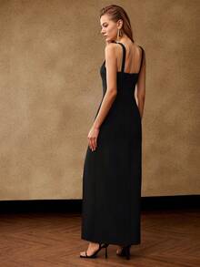 MOTF PREMIUM VESTIDO DE CÓCTEL CON DOBLADILLO DIVIDIDO PARA MUJER EN INVIERNO - Negro - Ver 3