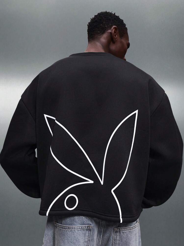 PLAYBOY X SUMWON V-Neck Long Sleeve Pullover Sweatshirt With Logo