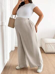SHEIN Pantaloni larghi casual e versatili di colore unito per donne in gravidanza di taglia grande - Cachi - Visualizzare 4