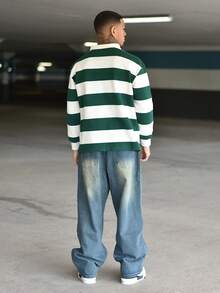 Devon Thys HEHCN 男士花卉印花口袋休闲宽松 Y2K 复古阔腿蓝色牛仔裤，Emo 风格 - 藍色 - 查看 5