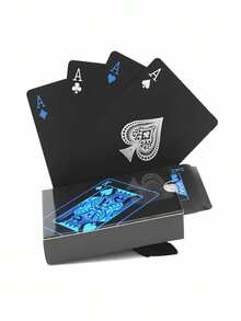 一副防水柔韧扑克牌，带盒子，酷炫设计，非常适合派对、游戏、送礼和庆祝活动，蓝色扑克牌，礼品>蓝色，扑克牌 - 藍色 - 查看 4