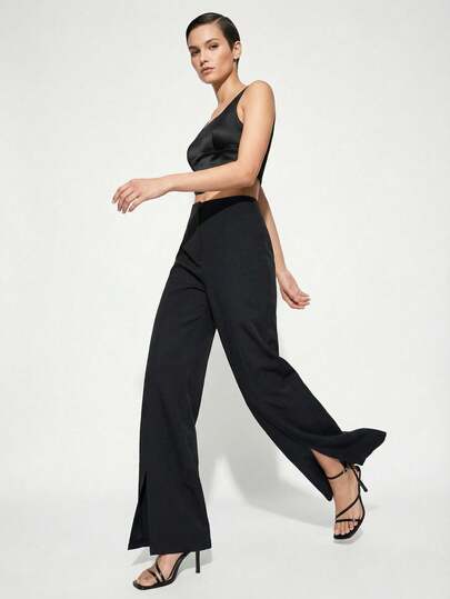 Maija Pantaloni dritti in tessuto kaki da donna con vita elastica, tasche e paillettes applicate, versatili per l'ufficio, il casual e l'urban alla moda, adatti per il pendolarismo, eventi sociali, vacanze e feste