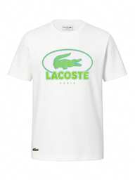 Lacoste Weißes Herren-T-Shirt aus schwerer Baumwolle mit Grafikprint