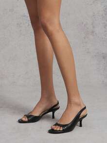 SHUZIA Giày cao gót hở gót tối giản cho nữ - màu đen - Xem 6