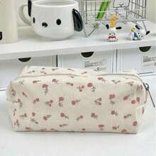 1pc Cream Ditsy Floral Pencil Case, Cute Minimalist Fresh Style Stationery Pouch,For School Supplies,Back To School - Multicolor - View 18