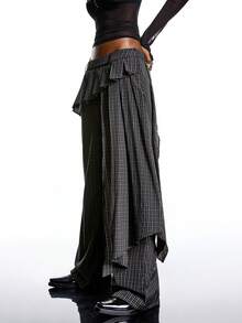 LYSMO 2025 New Arrive Minimalism Winter New Year Women's Fashion Plaid Pleated Flare Leg Suit Pants, Winter For Women , Christmas New Year Thanksgiving Chic Stylish Collection - Multicolor - View 4