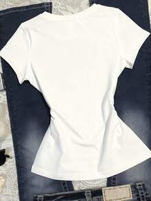 Glimmora 畅销印花女式圆领修身短袖T恤 - 白色 - 查看 2