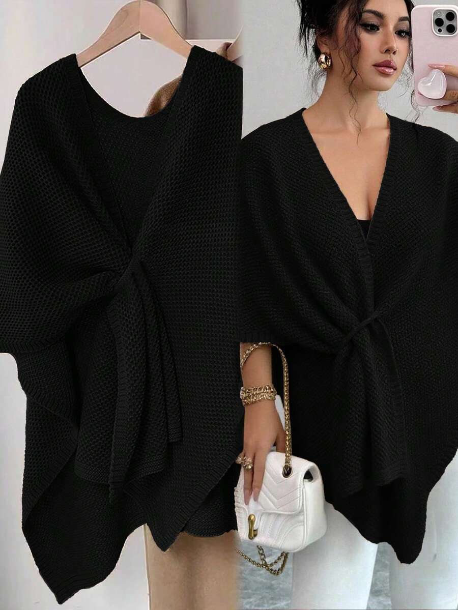 Franclia New Autumn/Winter Casual Elegant Personalized Shawl Collar Women Cardigan Sweater - Black - View 1