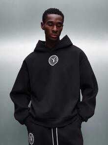 PLAYBOY X SUMWON Pullover Hoodie And Sweatpants Set With Drawstring Hood Centre Pocket Bunny Logo Print Casual Loungewear Co-Ord Set Winter Fall - Black - View 3