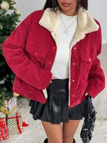 Rivivi Chaqueta casual de mujer con forro térmico Y2K, versátil para días festivos y uso diario - Rojo - Ver 1