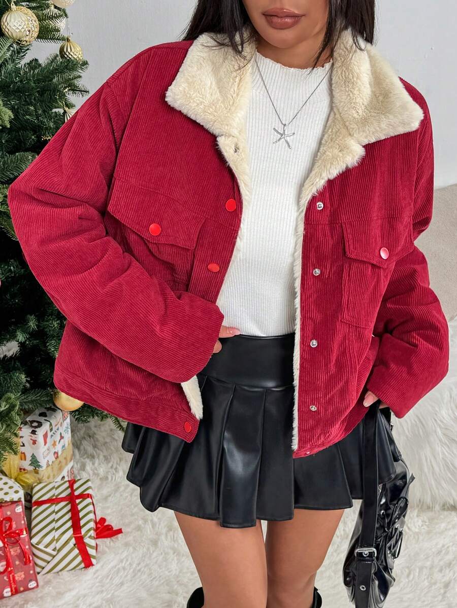 Rivivi Chaqueta casual de mujer con forro térmico Y2K, versátil para días festivos y uso diario - Rojo - Ver 1