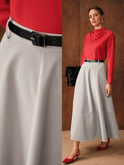 MOTF PREMIUM 女士PU纹理A字半身裙，简约设计