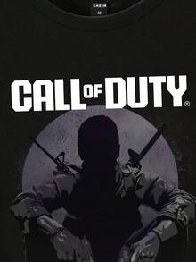 CALL OF DUTY X SHEIN 夏季男士休闲图案和字母短袖 T 恤 - 黑色 - 查看 4