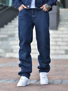 Devon Thys Men's Fashionable Casual Grunge Goth Y2K Style Slim Fit Straight Leg Jeans, Versatile Street Wear - Dark Wash - View 6