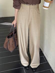 DAZY Women's Loose Casual Lace Patchwork Pants - Khaki - View 3