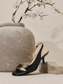 SHUZIA Giày cao gót hở gót tối giản cho nữ - màu đen - Xem 4