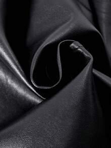 SHEIN ChillGRL Streecool Tween Girl 女童夹克，休闲时尚纯色翻领长袖拉链 PU 机车夹克，常规厚度适合日常休闲、派对、四季度假