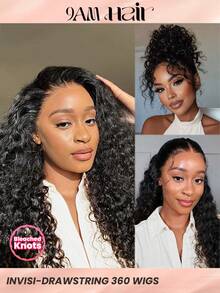 9AM Hair Store Invisi Draw-Strings Water Wave 360 Lace Frontal Glueless Wig With Bleached Knots Wear And Go Glueless Human Hair Wig Pre-Plucked Hairline 180% Density 14-16 Bob Inch 18-26 Regular Inch Unprocessed Virgin Hair Christmas Wigs Y2k Human Hair Wig Christmas Gifts - SNatural - View 1