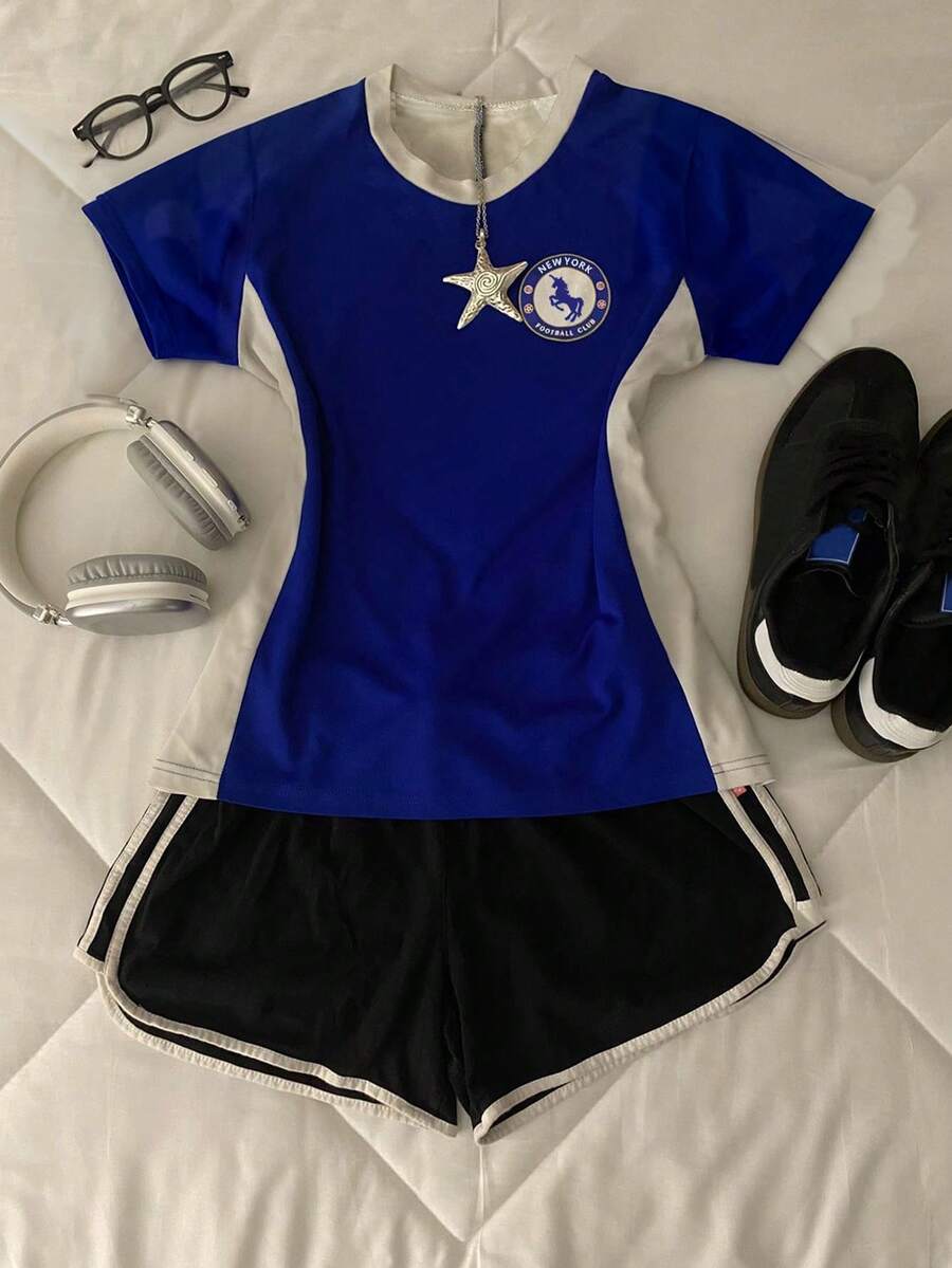 Glimmora 女士运动修身短袖T恤 - 藍色 - 查看 1