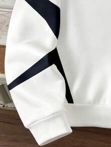 Manfinity Joysei 时尚休闲撞色条纹图案标准尺码男士Polo领卫衣，适合秋冬季约会和聚会，必备单品，适合情侣、家人搭配，也是送给男友的绝佳礼物。 - 白色 - 查看 2