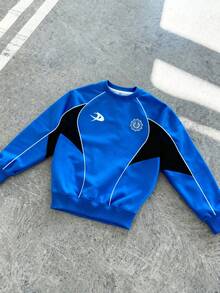 Manfinity Campus Court 男士撞色印花圆领休闲长袖套头卫衣 - 彩色 - 查看 1