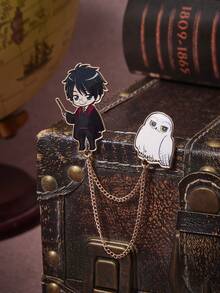 HARRY POTTER X SHEIN 1pc Fashionable Cartoon Pattern Chain Brooch, Luxury Niche, Suitable For Various Parties, Concerts, And Festivals - Gold - View 1