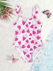 2026新款时尚女童连体泳衣,可爱粉色草莓花卉图案,优雅迷人,适合游泳、海滩、泳池、夏季拍照及作为礼物 - 粉色 - 查看 4