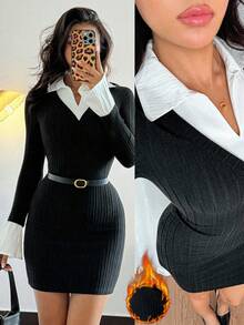 Rafferiza Autumn And Winter Women's Black 2 In 1 Tight Sexy Elegant Hot Girl Sanded Pit Black Hip-Wrapped Women's Short Dress Women's Autumn Matching Autumn And Winter Women's Autumn Dress - Black - View 1