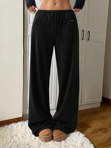 CovetEZ 2-Way 羊毛女式抽绳腰直腿宽松休闲裤 - 黑色 - 查看 2