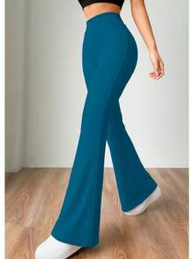 Pantalón campana mujer moderno cintura alta cómodo básico elegante casual juvenil moda fiesta versátill casual y elegante para toda ocasión - Agua verde azul - Ver 5