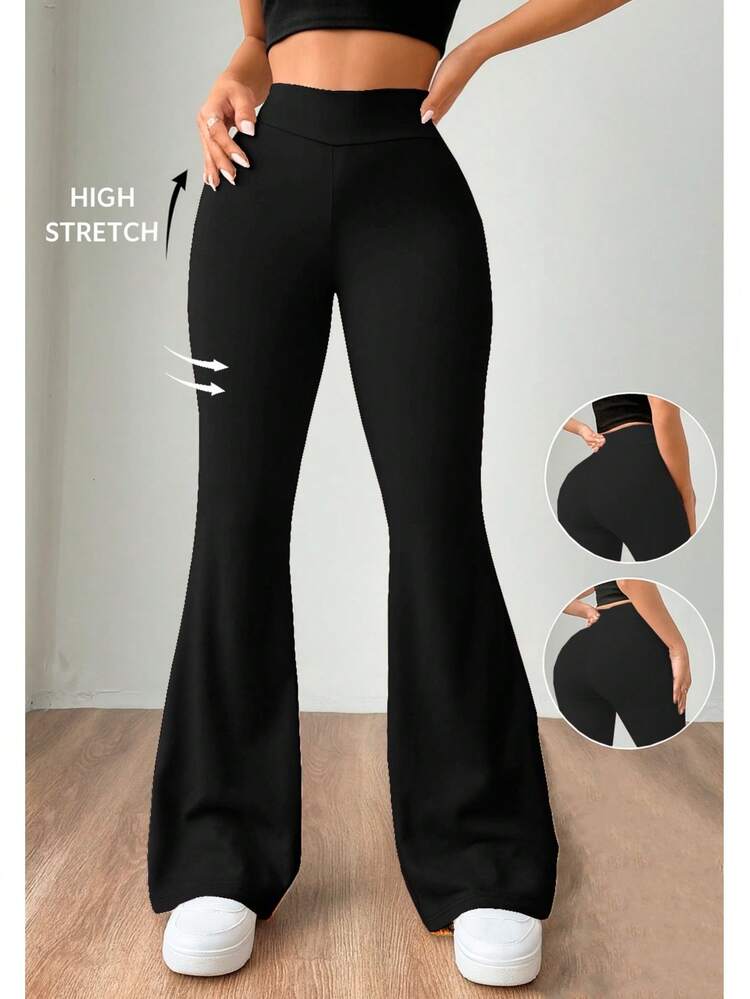 Pantalón campana mujer moderno cintura alta cómodo básico elegante casual juvenil moda fiesta versátill casual y elegante para toda ocasión - Negro - Añade 3