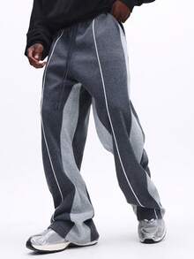 SUMWON Pantalones de chándal holgados con paneles laterales de corte y costura en tono blanco, detalle de ribete, cintura con cordón, pantalones casuales de estar por casa lisos - Multicolor - Ver 1