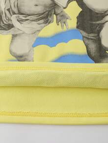 ROMWE MEN Spring Casual Graphic Men'S Angel Letter Print Crew Neck Long Sleeve T-Shirt, Loose Fit - Yellow - View 8