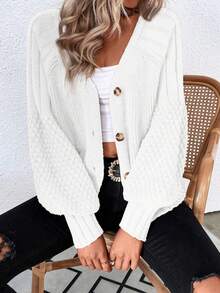 EMERY ROSE Women's Casual Solid Color Button Front Raglan Sleeve Cardigan, Autumn/Winter White Sweater Cardigan Knit Cardigan Button Up Cardigan Oversized Cardigan Summer Cardigan - White - View 3