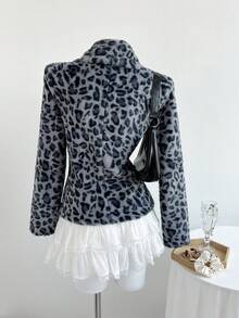 Elamini Women's New Autumn/Winter Leopard Print Lapel Cardigan, Vintage Style - Blue - View 2
