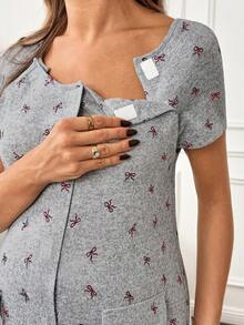 SHEIN Maternity Dress With Butterfly Print, Flap Pocket, Cap Sleeve, For Pregnancy & Postpartum Maternity Dress Summer Nursing Dresses For Women Breastfeeding Dress Maternity Clothes - Burgundy - View 7