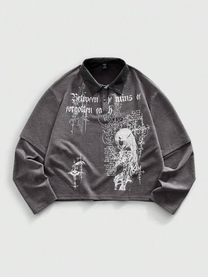 Street Life Men's Long Sleeve Mock Neck Anime Graphic T-Shirt