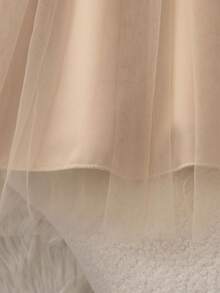 2 件套青少年女孩服装，包括提花编织圆领无袖背心、网眼蝴蝶结连衣裙和长袖开衫，适合秋季上学的百搭休闲装 - 卡其色 - 查看 5